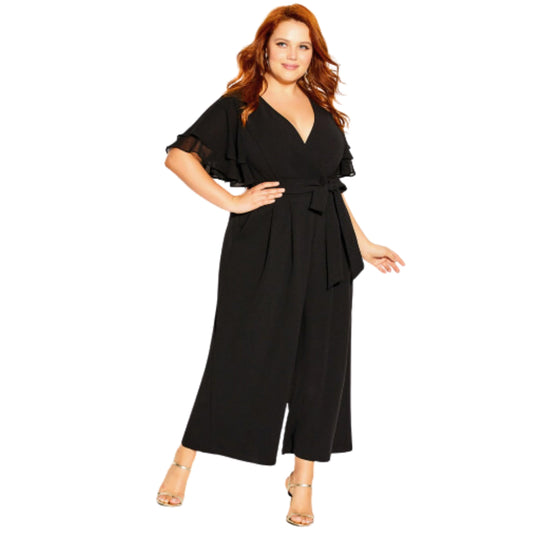 CITY CHIC Womens Overall L / Black CITY CHIC - Plus Size Flutter Sleeve Jumpsuit