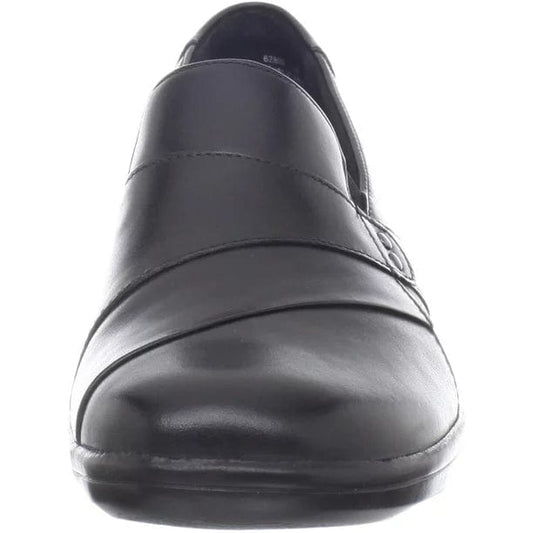 CLARKS Womens Shoes 37 / Black CLARKS -   Round Toe Block Heel Slip on Leather Loafers