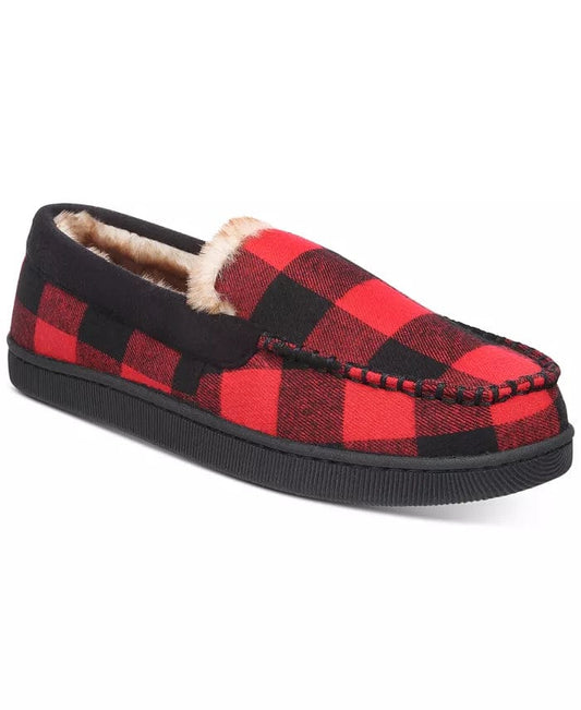 CLUB ROOM Mens Shoes CLUB ROOM - Men's Plaid Moccasin Slippers with Faux-Fur Lining