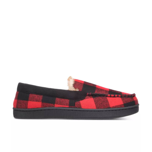 CLUB ROOM Mens Shoes CLUB ROOM - Men's Plaid Moccasin Slippers with Faux-Fur Lining