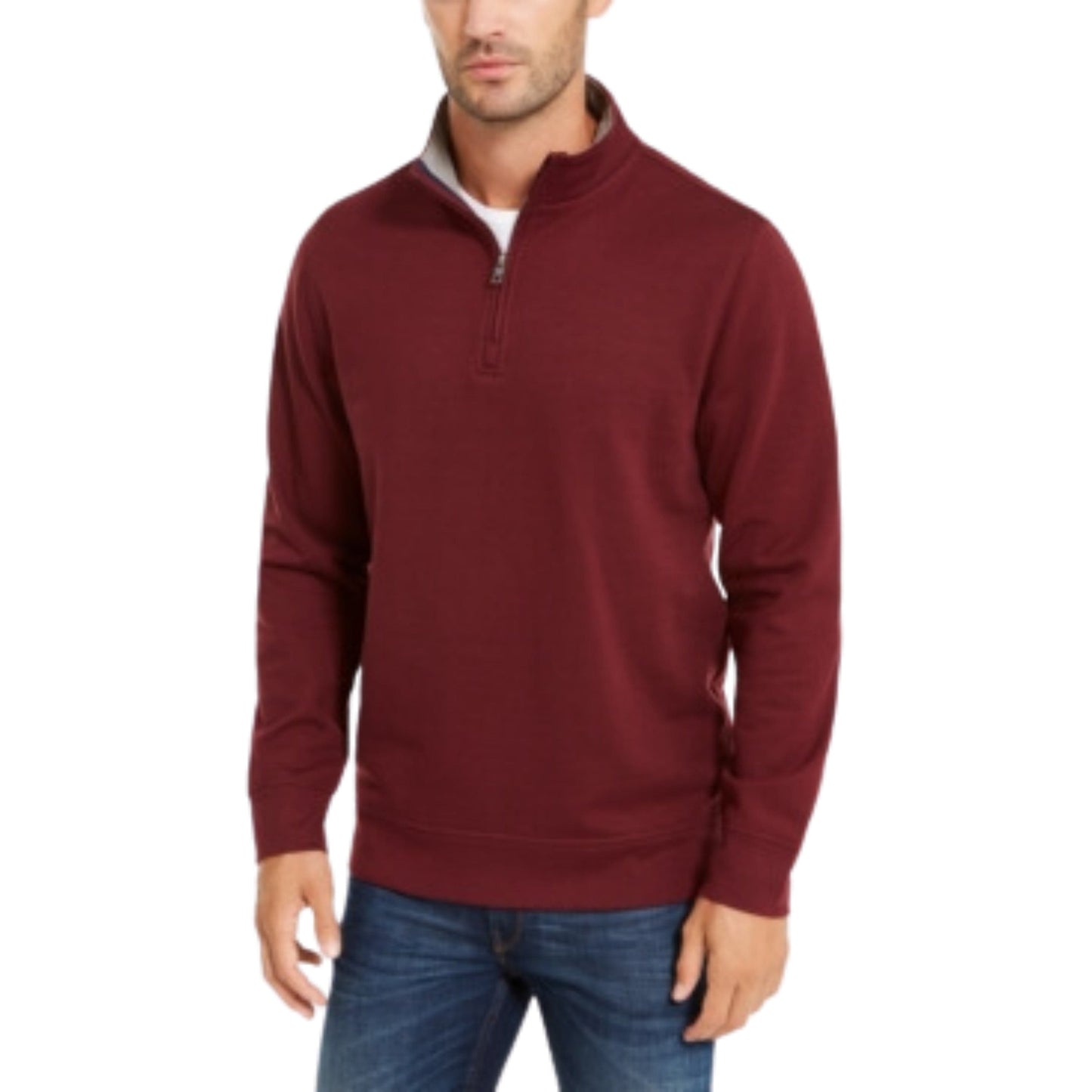 CLUB ROOM Mens Tops S / Burgundy CLUB ROOM -  Long Sleeve Quarter-Zip Pullover Sweater