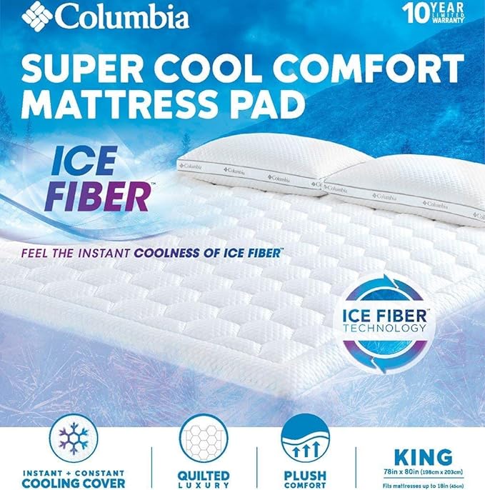 COLUMBIA Sheet Sets Full / White COLUMBIA - Quilted Ice Fiber Cooling Mattress Pad