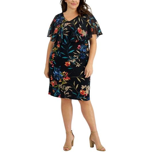 CONNECTED Womens Dress XXXL / Multi-Color CONNECTED - Plus Size Ruffled V-Neck Dress
