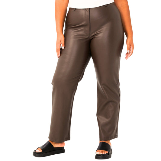 COTTON ON Womens Bottoms XXL / Brown COTTON ON - Arlow Straight Leather Pants