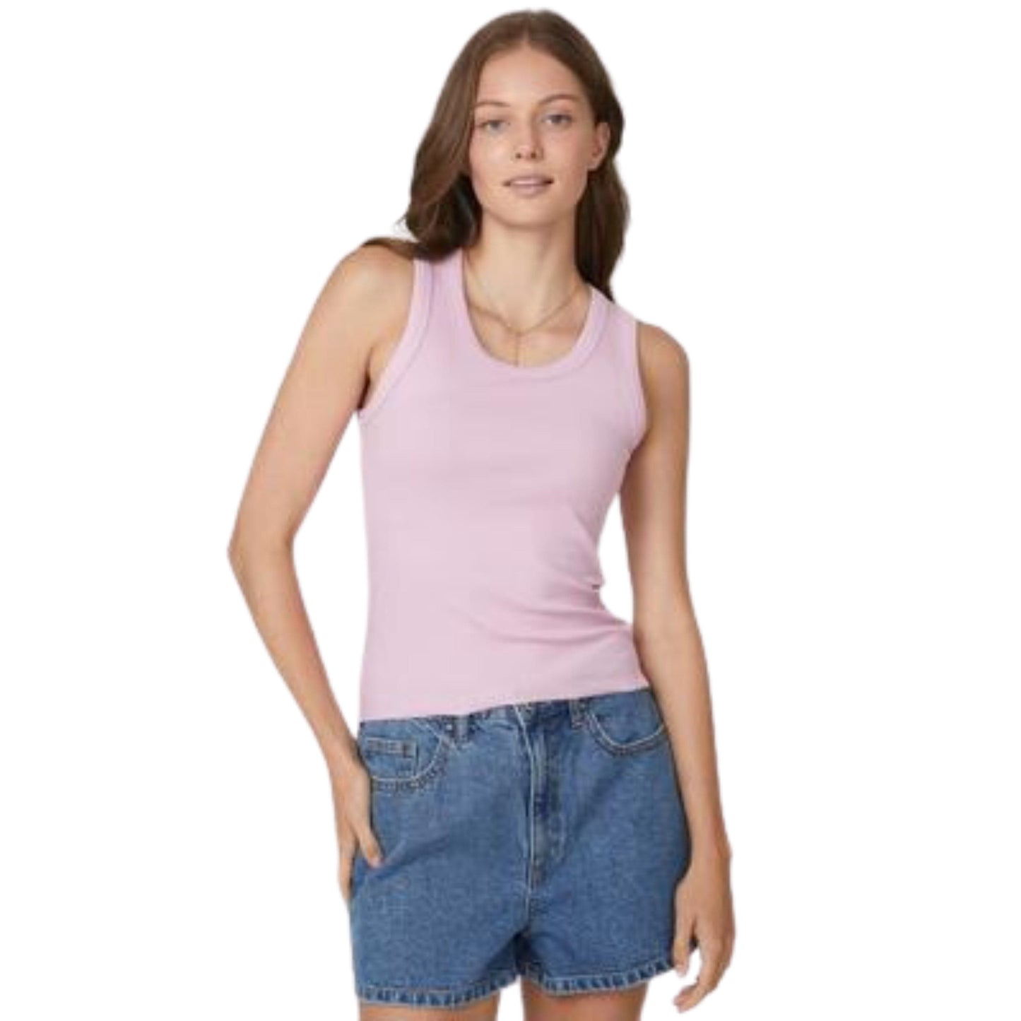 COTTON ON Womens Tops L / Pink COTTON ON -  Organic Rib Scoop Tank Top