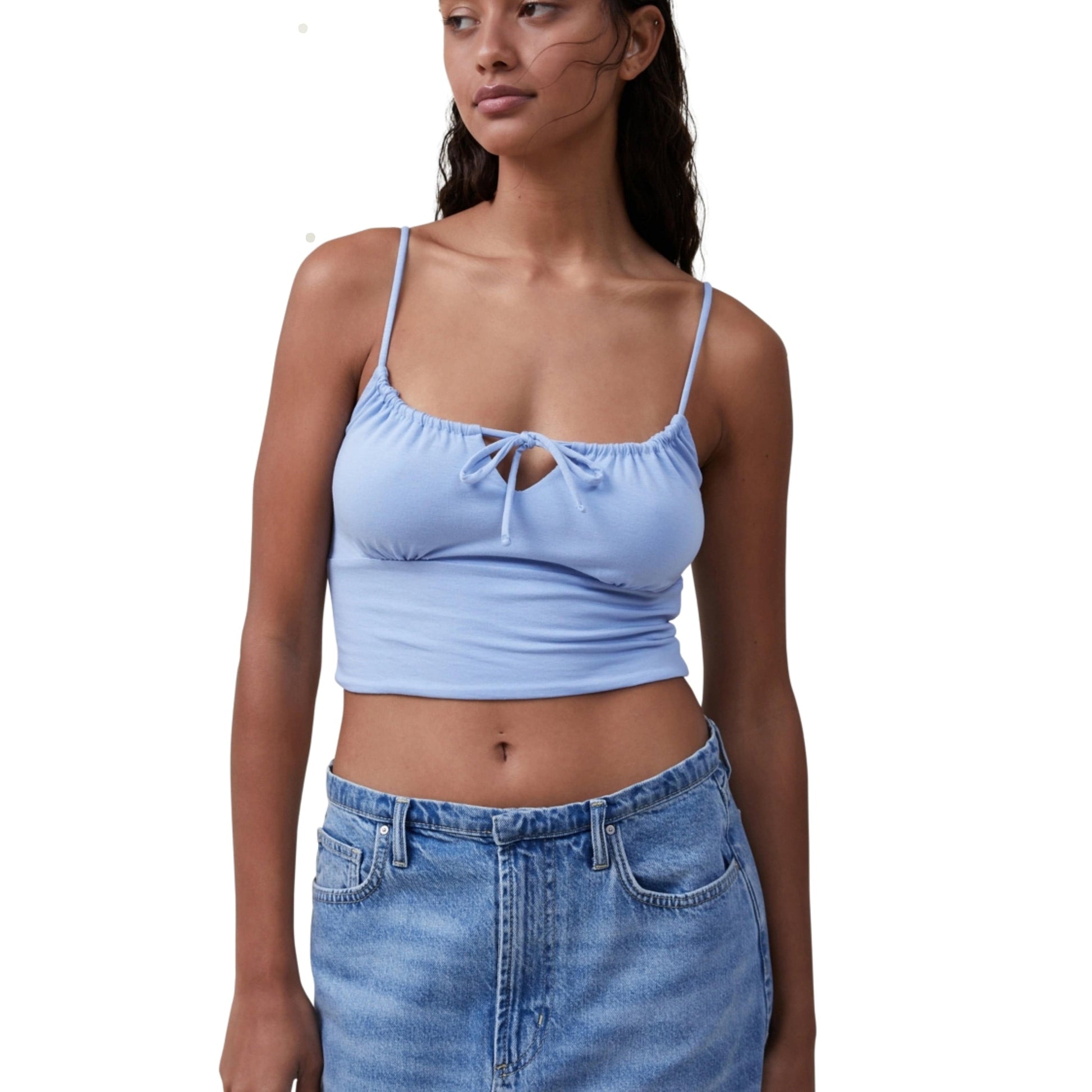 COTTON ON Womens Tops M / Blue COTTON ON - Solid Cotton Crop Top