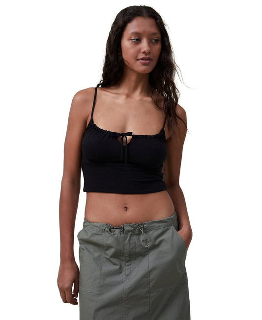 COTTON ON Womens Tops S / Black COTTON ON - Solid Cotton Crop Top