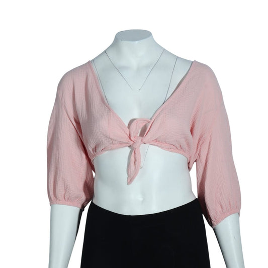 COTTON ON Womens Tops XL / Pink COTTON ON - Tie Front Elastic Cuffs Blouse