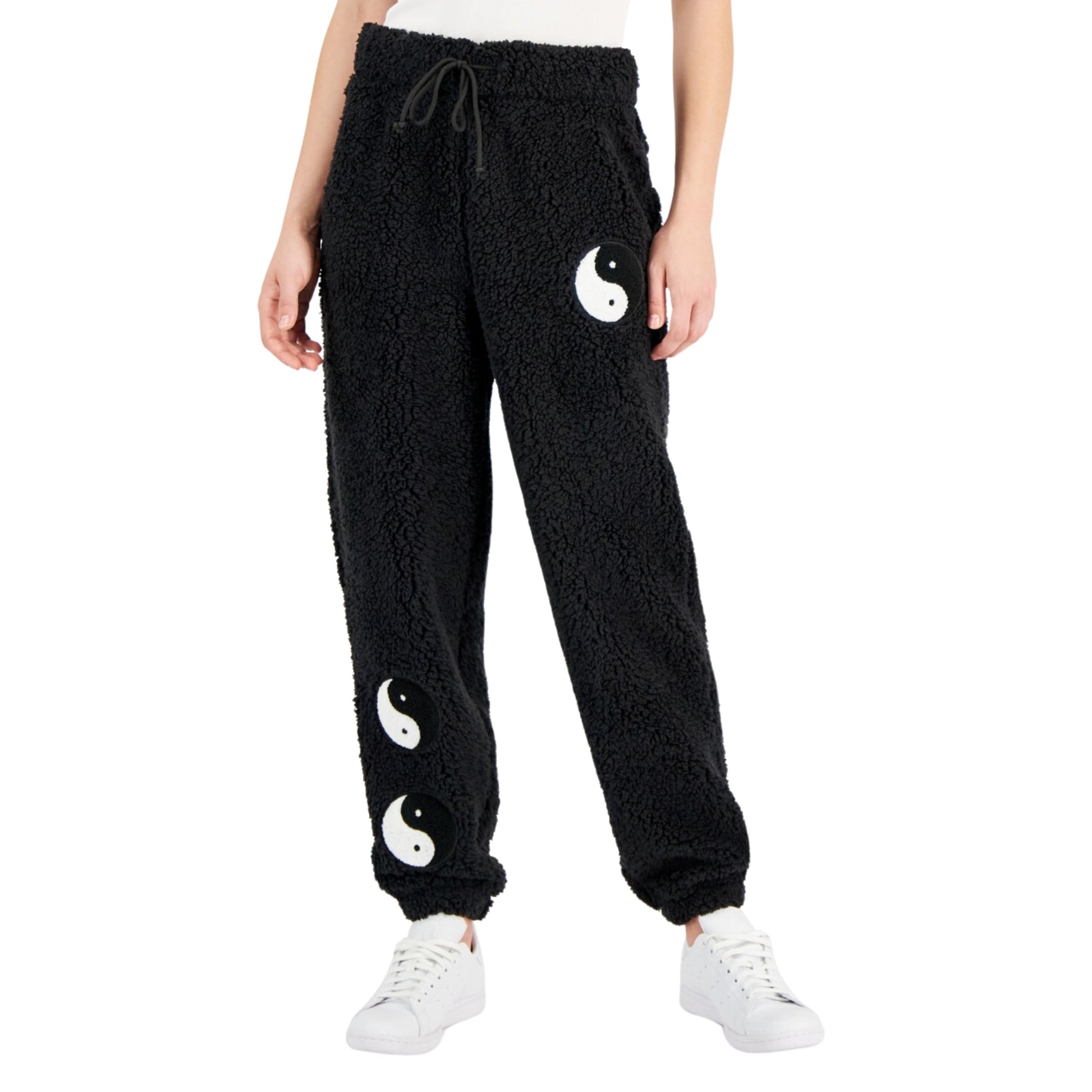 CRAVE FAME Womens Bottoms M / Black CRAVE FAME - Cozy Contrast-Patch Fleece Jogger Pants