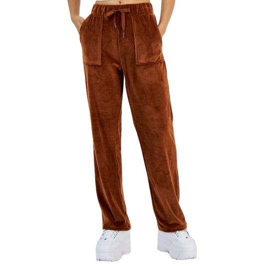 CRAVE FAME Womens Bottoms XS / Brown CRAVE FAME - Velour Flare-Leg Pull-on Pants