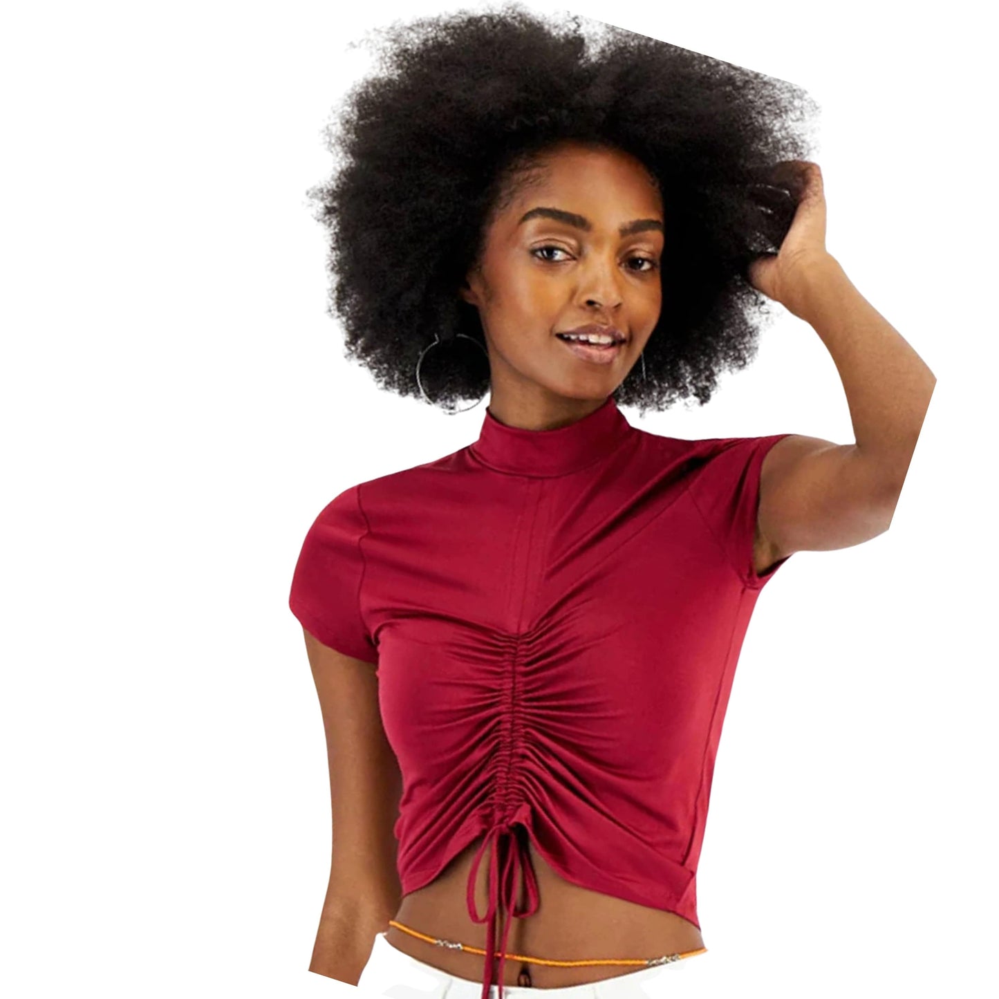 CRAVE FAME Womens Tops M / Burgundy CRAVE FAME - Cinched-Front Mock-Neck Crop Top