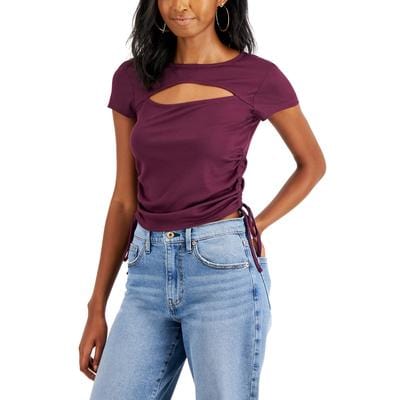 CRAVE FAME Womens Tops S / Burgundy CRAVE FAME -  Cutout Ruched T-Shirt