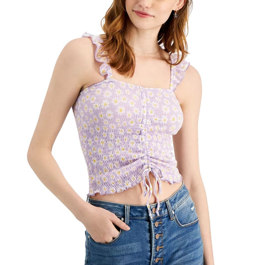 CRAVE FAME Womens Tops M / Purple CRAVE FAME - Floral Smocked Ruched Tank Top