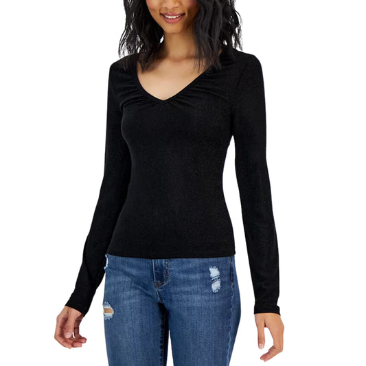 CRAVE FAME Womens Tops XS / Black CRAVE FAME - Lurex Long-Sleeve V-Neck Top