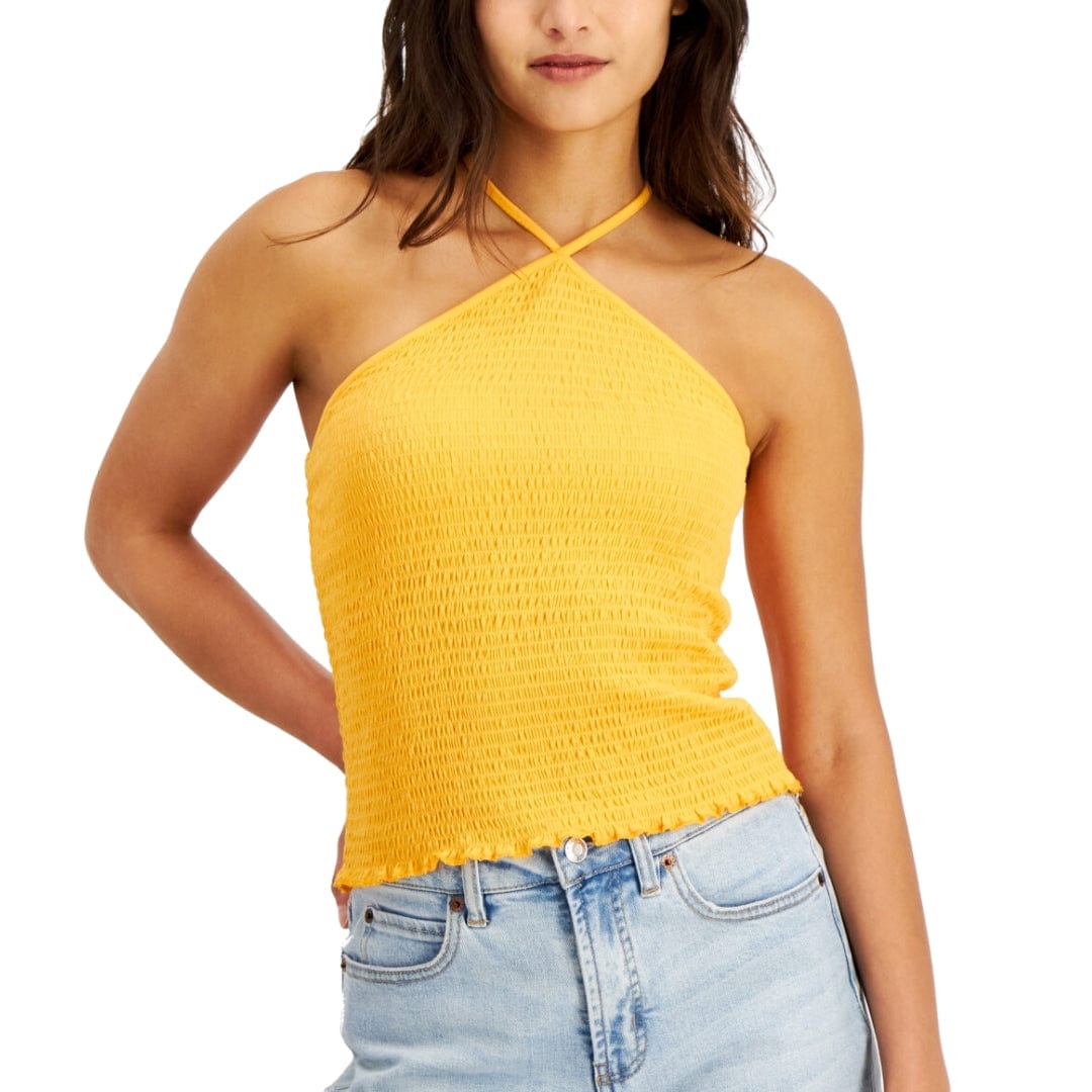 CRAVE FAME Womens Tops XS / Orange CRAVE FAME - Solid Smocked Halter Top