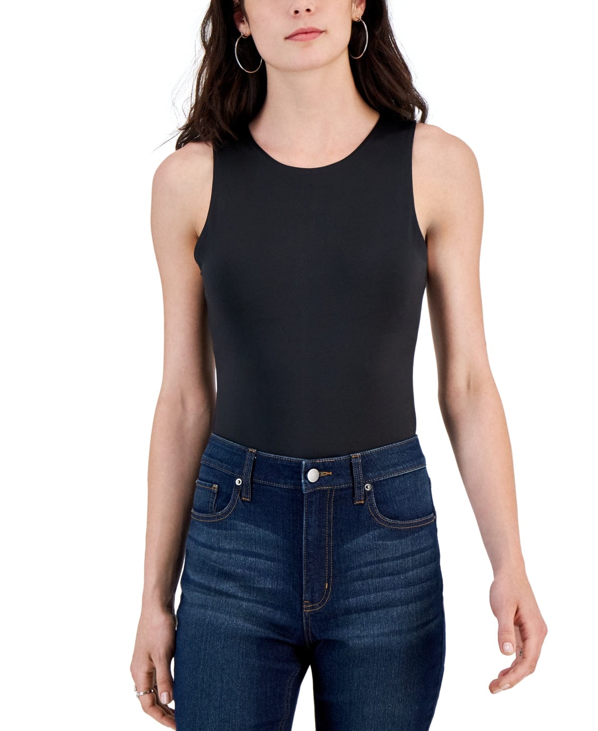 CRAVE FAME Womens Tops L / Black CRAVE FRAME - Juniors' Sleeveless Double Layer Crewneck Bodysuit - Olivevine