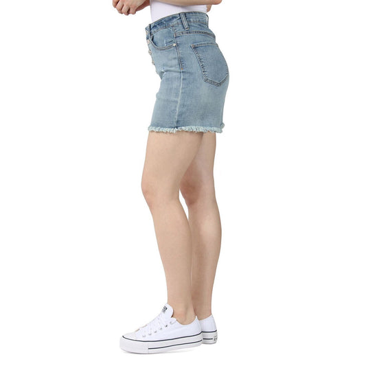 INDIGO REIN - Light-Wash Ultra-High-Rise Cutoff Shorts