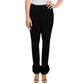 DANIELLE BERNSTEIN Womens Bottoms DANIELLE BERNSTEIN - Faux Fur Trim Slim Straight Leg Pants