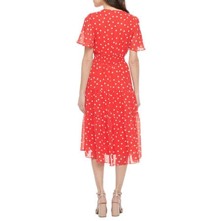 DANNY AND NICOLE Womens Dress M / Multi-Color DANNY AND NICOLE - Short Sleeve Dots MIDI Fit + Flare Dress