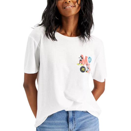 DISNEY Womens Tops XS / White DISNEY - Mickey & Minnie Front-Back Graphic T-Shirt