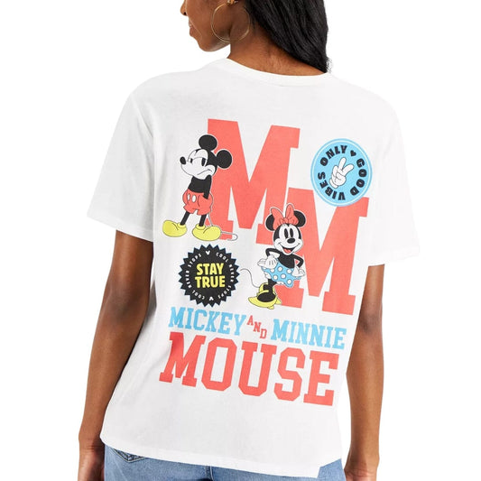 DISNEY Womens Tops XS / White DISNEY - Mickey & Minnie Front-Back Graphic T-Shirt