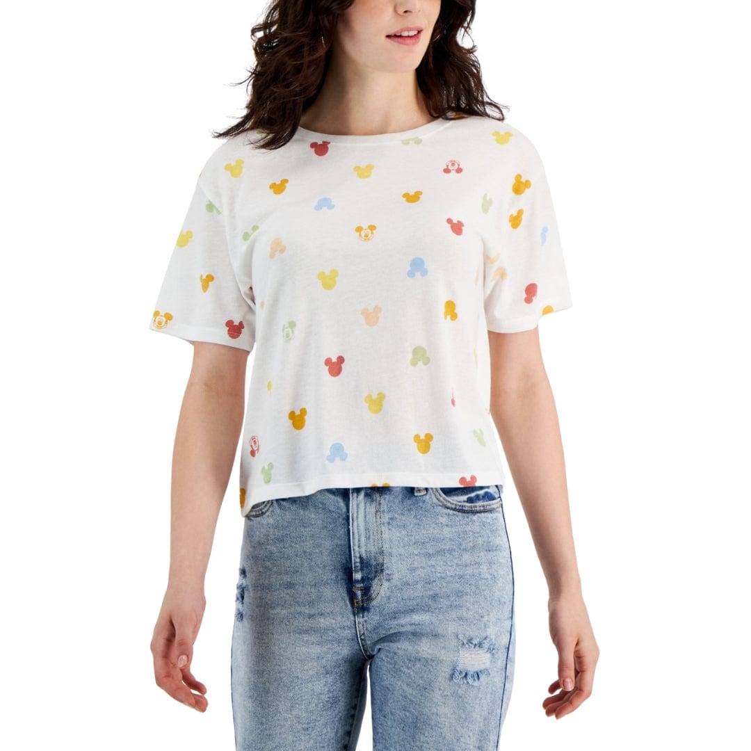 DISNEY Womens Tops XL / White DISNEY - Mickey Print Cropped T-Shirt