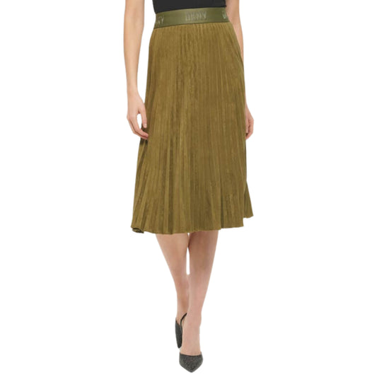 DKNY Women Bottom XL / Green DKNY - Faux Suede MIDI Pleated Skirt