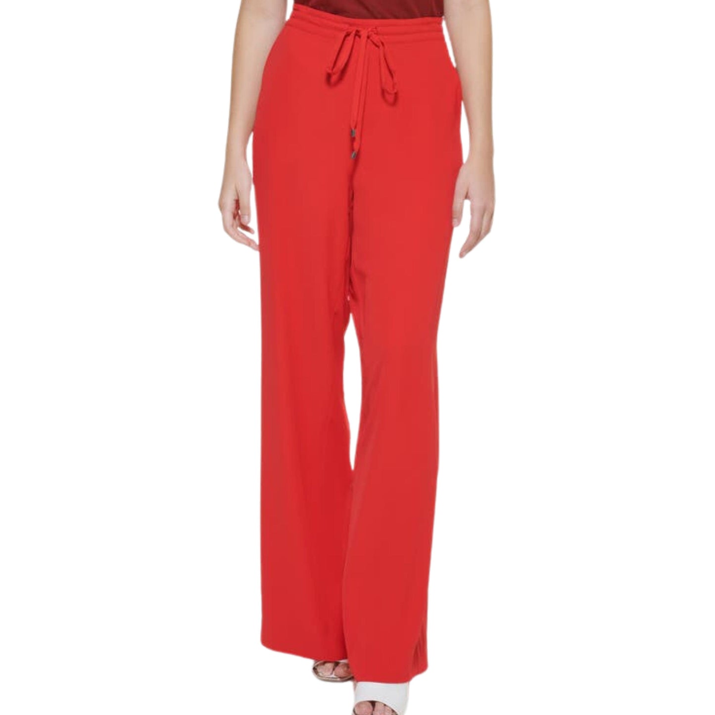 DKNY Womens Bottoms M / Red DKNY - Drawstring Wide Leg Pants