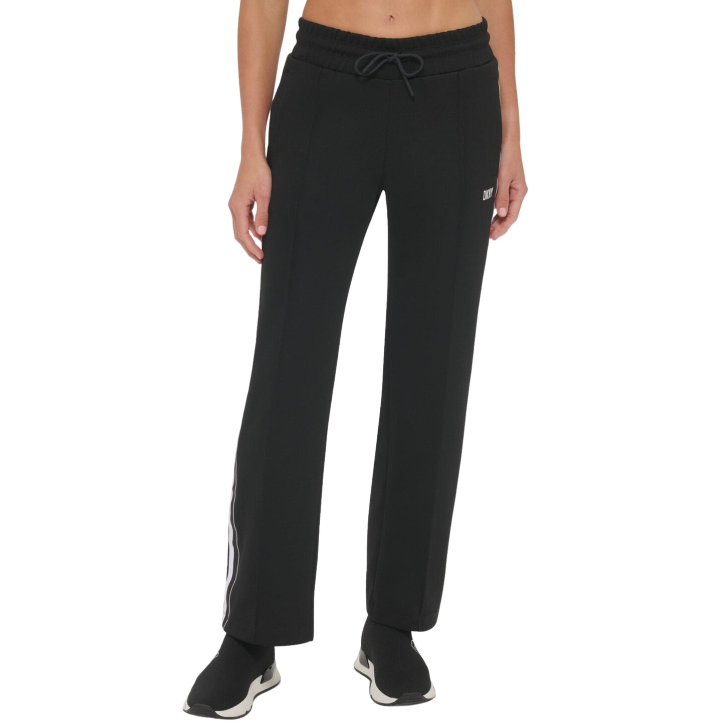 DKNY Womens Bottoms M / Black DKNY -  High-Rise Side-Stripe Drawstring Pants