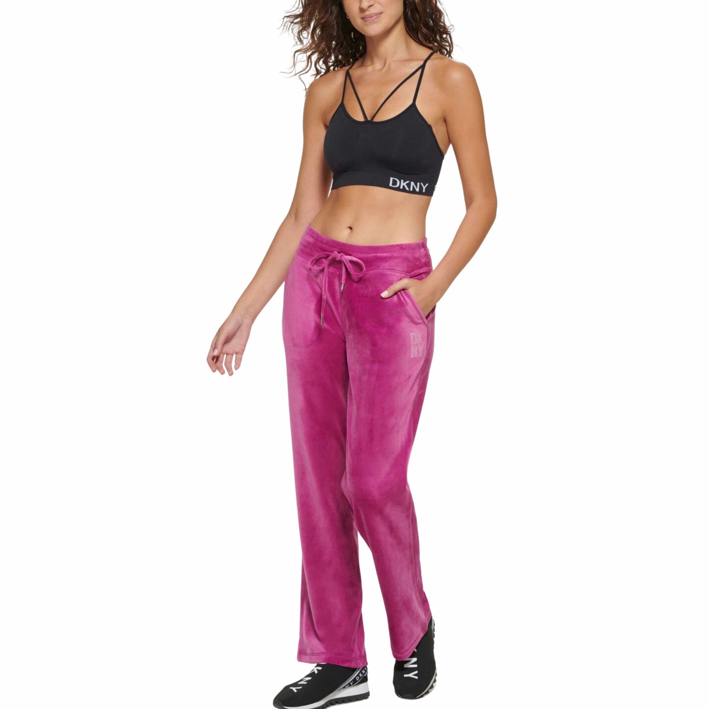 DKNY Womens Bottoms L / Pink DKNY - Velour Rhinestone Logo Pant