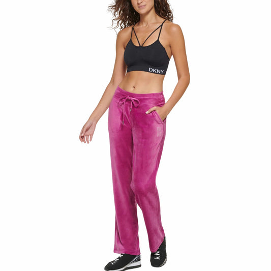 DKNY Womens Bottoms L / Pink DKNY - Velour Rhinestone Logo Pant