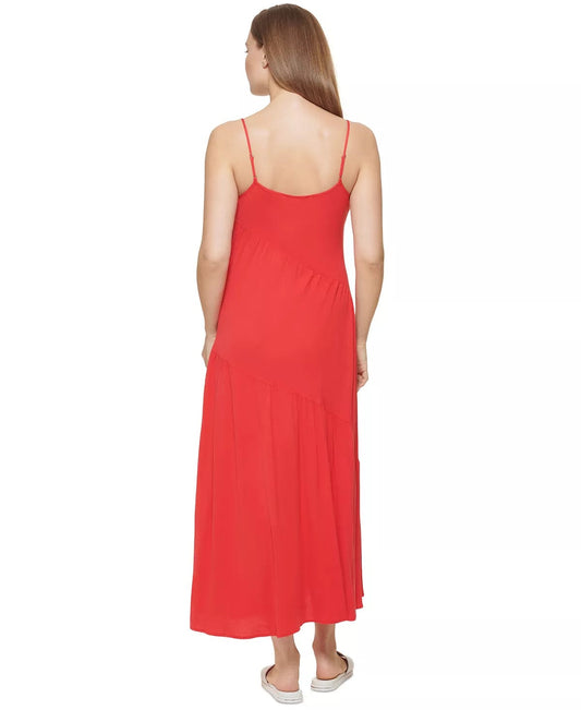 DKNY Womens Dress L / Red DKNY - Cami-Drape Maxi Dress