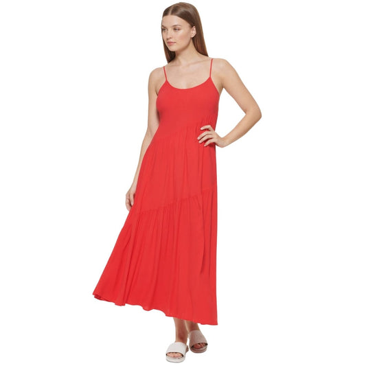 DKNY Womens Dress L / Red DKNY - Cami-Drape Maxi Dress