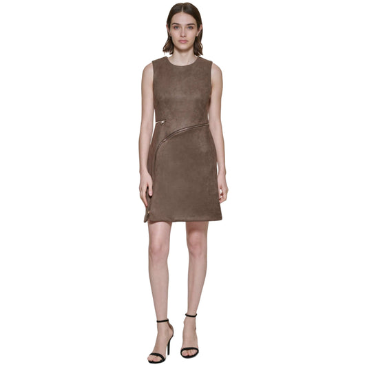 DKNY Womens Dress XL / Brown DKNY - Faux Suede Mini Sheath Dress