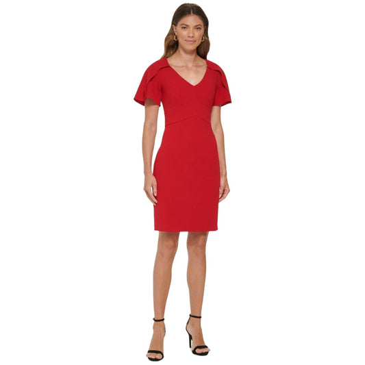 DKNY Womens Dress M / Red DKNY - Flutter Sleeve Sheath Dress