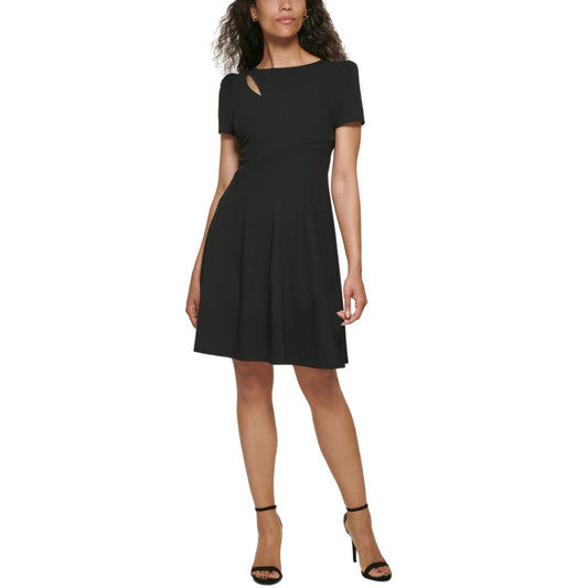DKNY Womens Dress Petite L / Black DKNY - Petites Scuba Mini Fit & Flare Dress