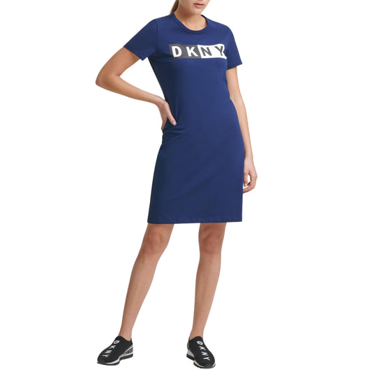 DKNY Womens Dress S / Navy DKNY - Sport Cotton Logo T-Shirt Dress
