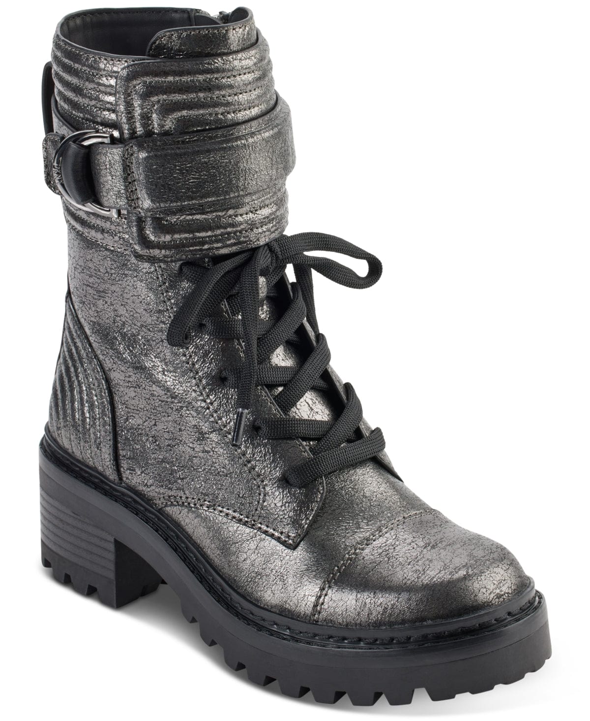 DKNY Womens Shoes DKNY - Leather Quilted Combat & Lace-up Boots