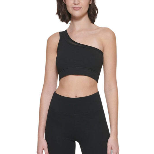 DKNY Womens sports L / Black DKNY - Double-Layer One-Shoulder Mesh-Combo Bralette