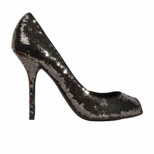DOLCE & GABBANA Womens Shoes 39.5 / Black DOLCE & GABBANA - Sequins Peep Toe Pumps
