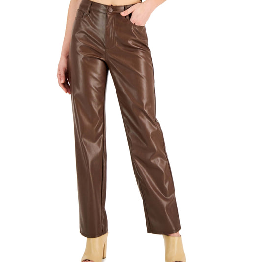 DOLLHOUSE Womens Bottoms XS / Brown DOLLHOUSE - Faux-Leather High-Rise Wide-Leg Pants