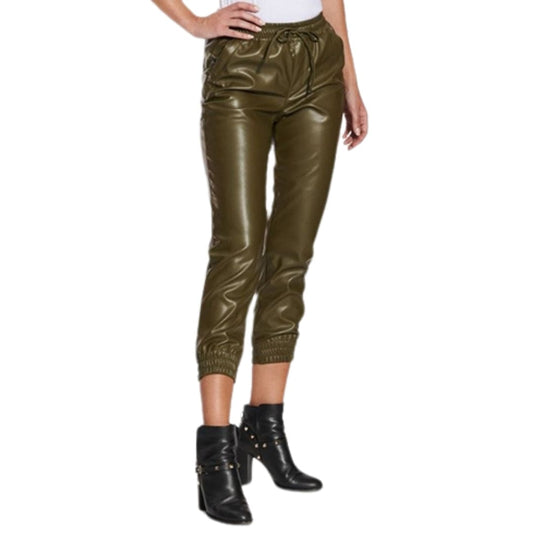 DOLLHOUSE Womens Bottoms M / Green DOLLHOUSE - Faux-Leather Jogger Pants