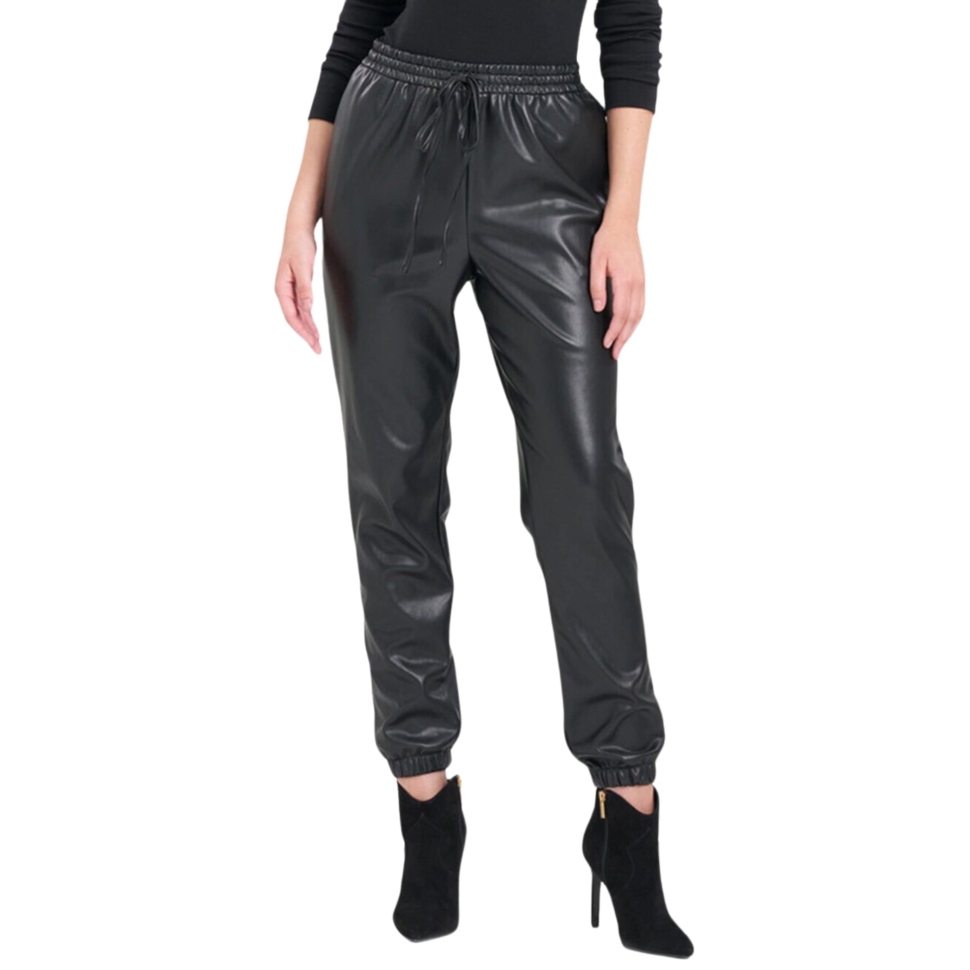 DOLLHOUSE Womens Bottoms S / Black DOLLHOUSE - Faux-Leather Jogger Pants