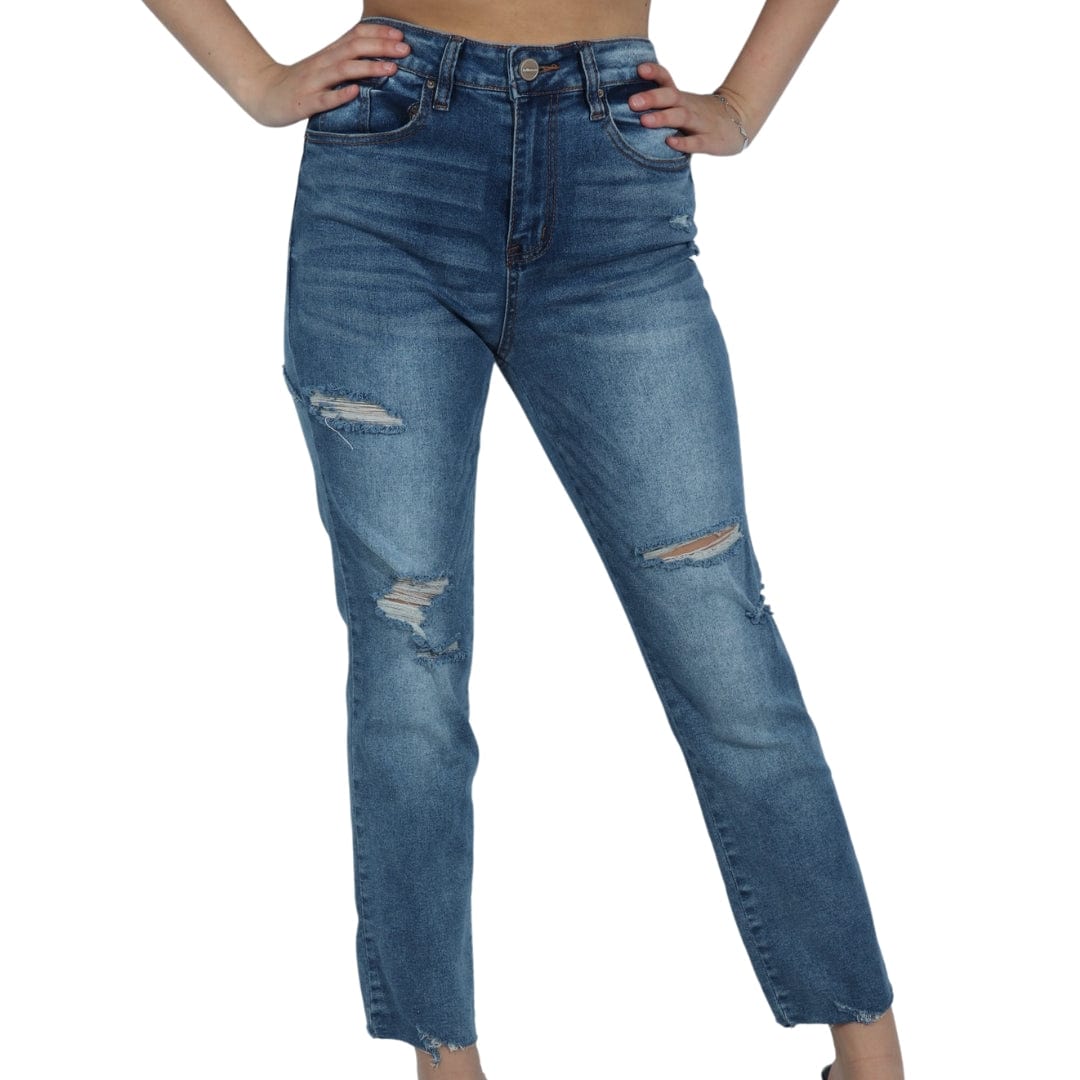 DOLLHOUSE Womens Bottoms M / Blue DOLLHOUSE - Side Ripped Skinny Jeans