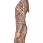 DRESS THE POPULATION Womens Dress S / Gold POPULATION -  Sequined Deep V Cocktail and Party Dress