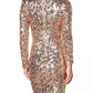 DRESS THE POPULATION Womens Dress S / Gold POPULATION -  Sequined Deep V Cocktail and Party Dress