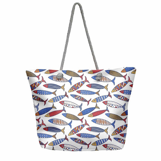 DYNAMO Beach Bags Multi-Color DYNAMO - Fish Patterned Beach Bag