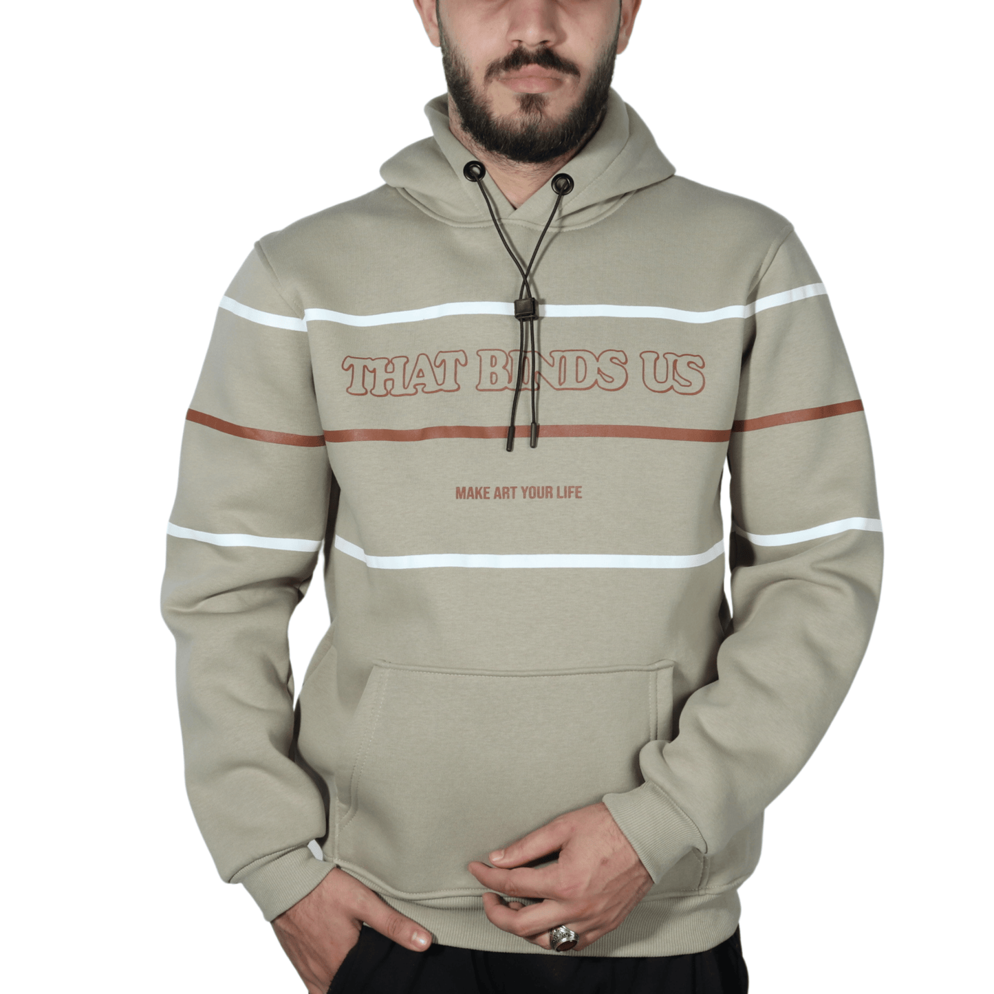 DYNAMO Mens Tops XXL / Beige DYNAMO - Hooded Striped Hoodie