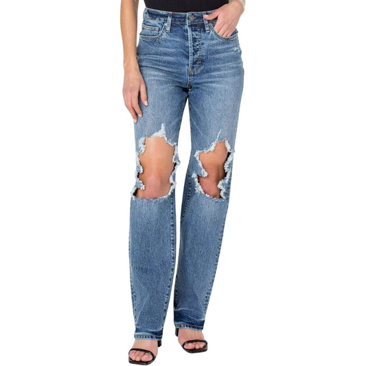 EARNEST SEWN. Womens Bottoms L / Blue EARNEST SEWN. - Distressed Pocketed High Waist Jeans