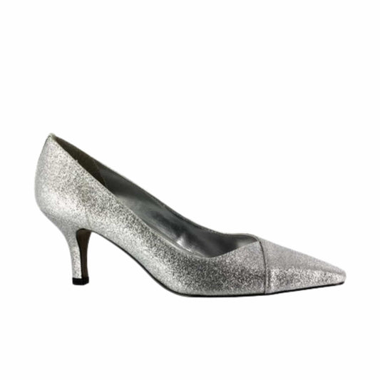 EASY STREET Womens Shoes 38 / Silver EASY STREET - Chiffon Glitter Kitten Heel Pumps